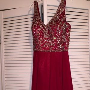 Red Sequin Bodice Formal Dress